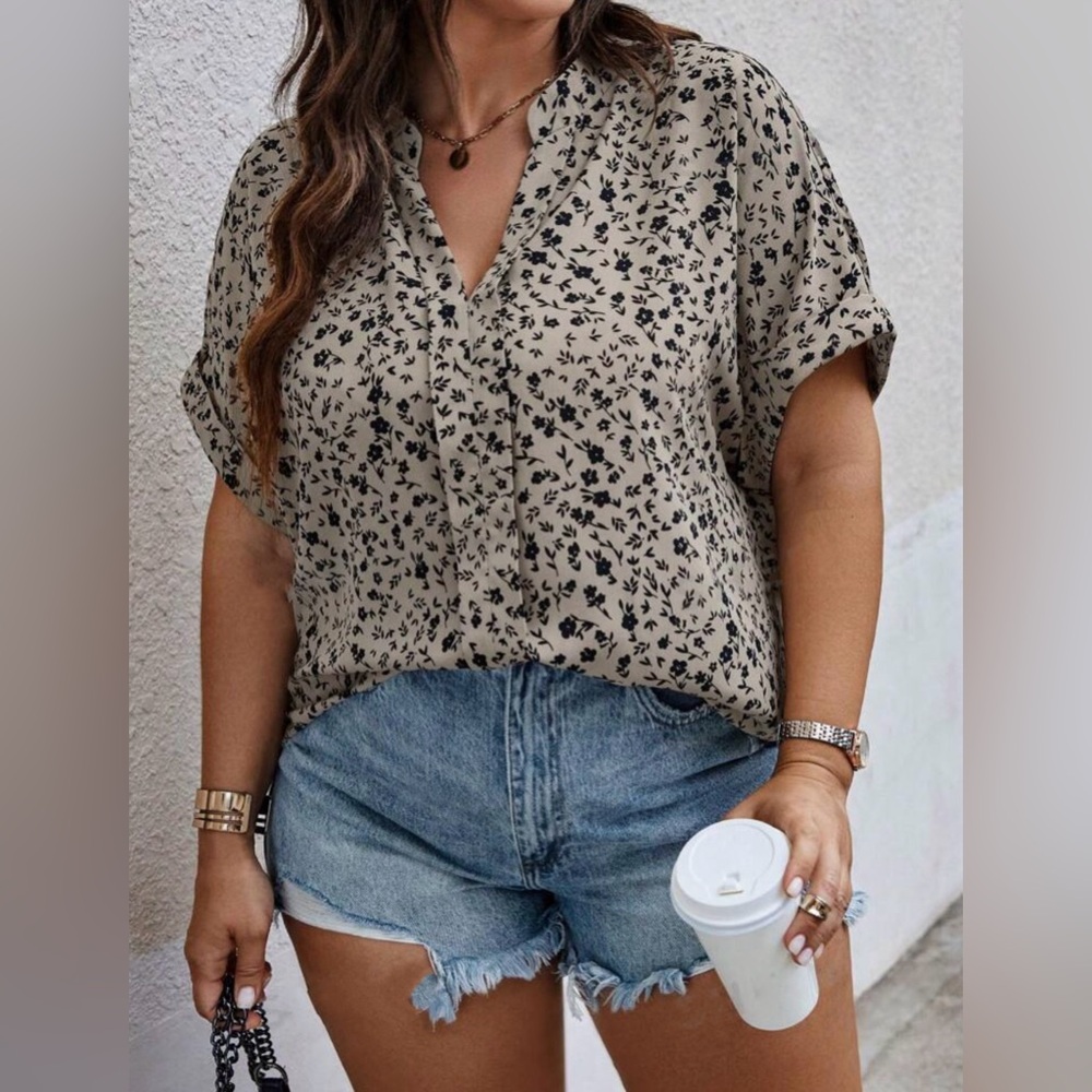 Floral Khaki V neck blouse